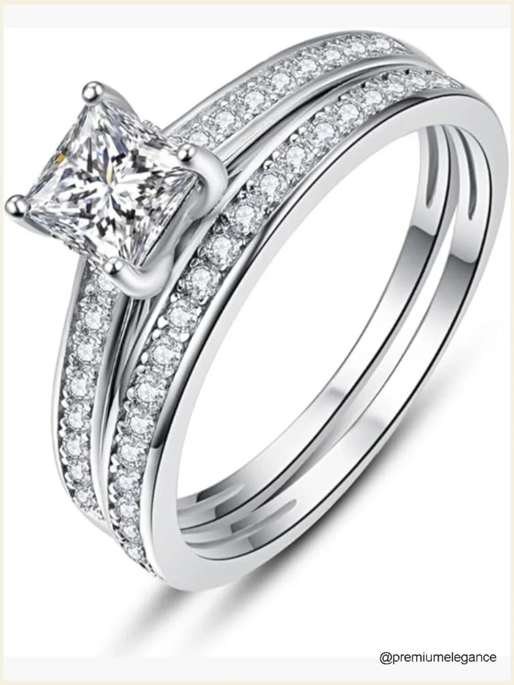 Princess Cut Cubic Zirconia Sterling Silver Bridal Set